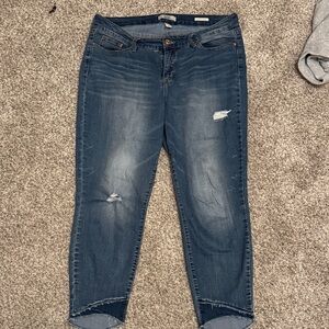 Vintage Dark Blue Distressed Ankle Jeans Vintage America BOHO Capri